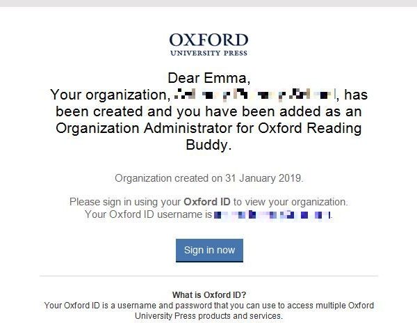 Oxford Reading Buddy Owl organization administrator email