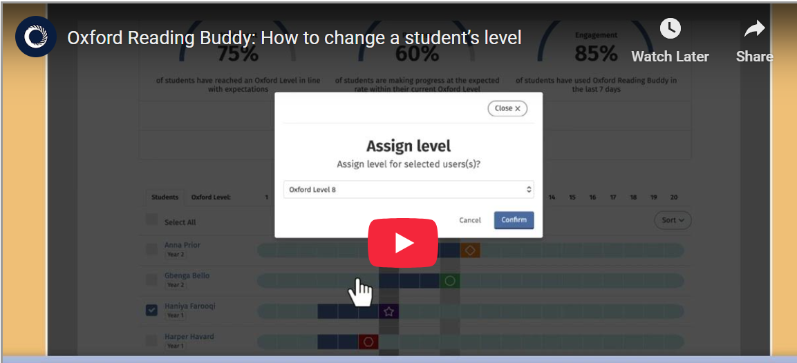 Change a students level 